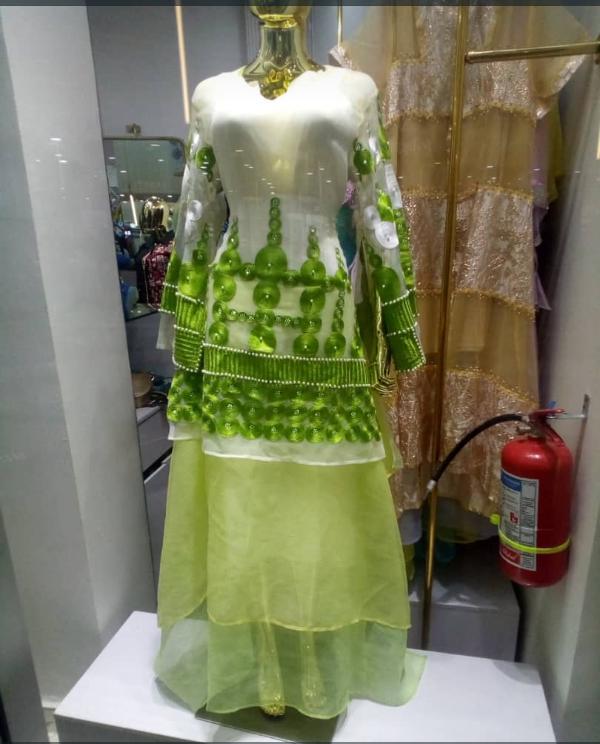 3 Layer Organza Kaftan Gown With Emb